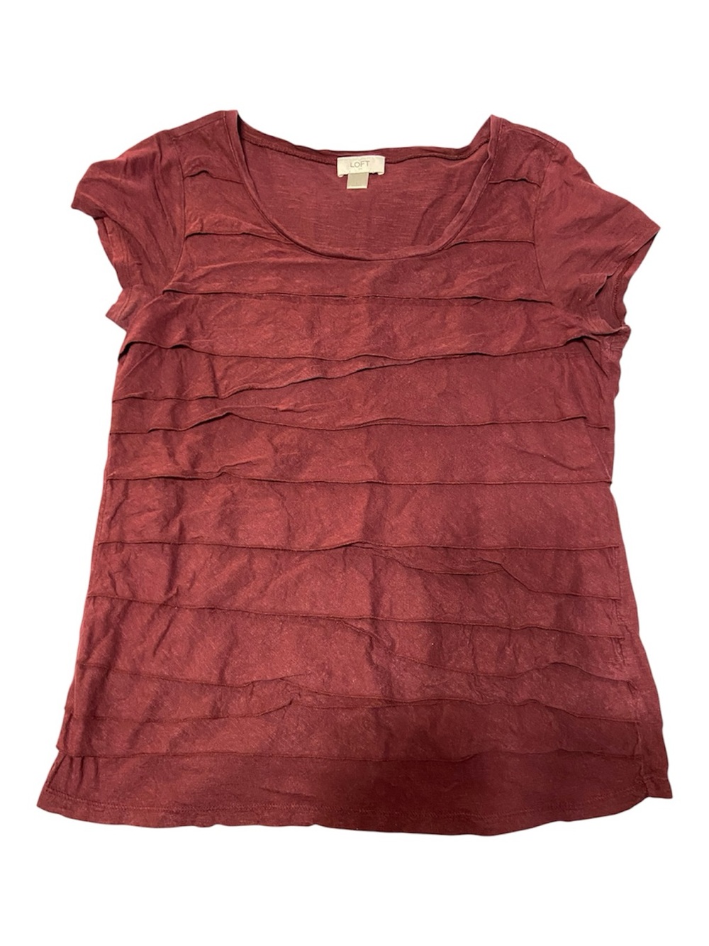 LOFT Red Ruffle Layered Short Sleeve Tee